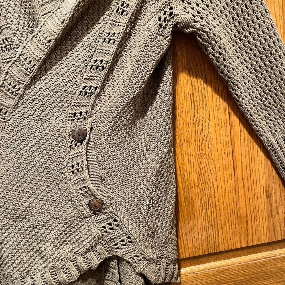 Angel Of The North Mossy Green Loose Knit Cotton Blend Cardigan - size XS - Picture 4 of 12